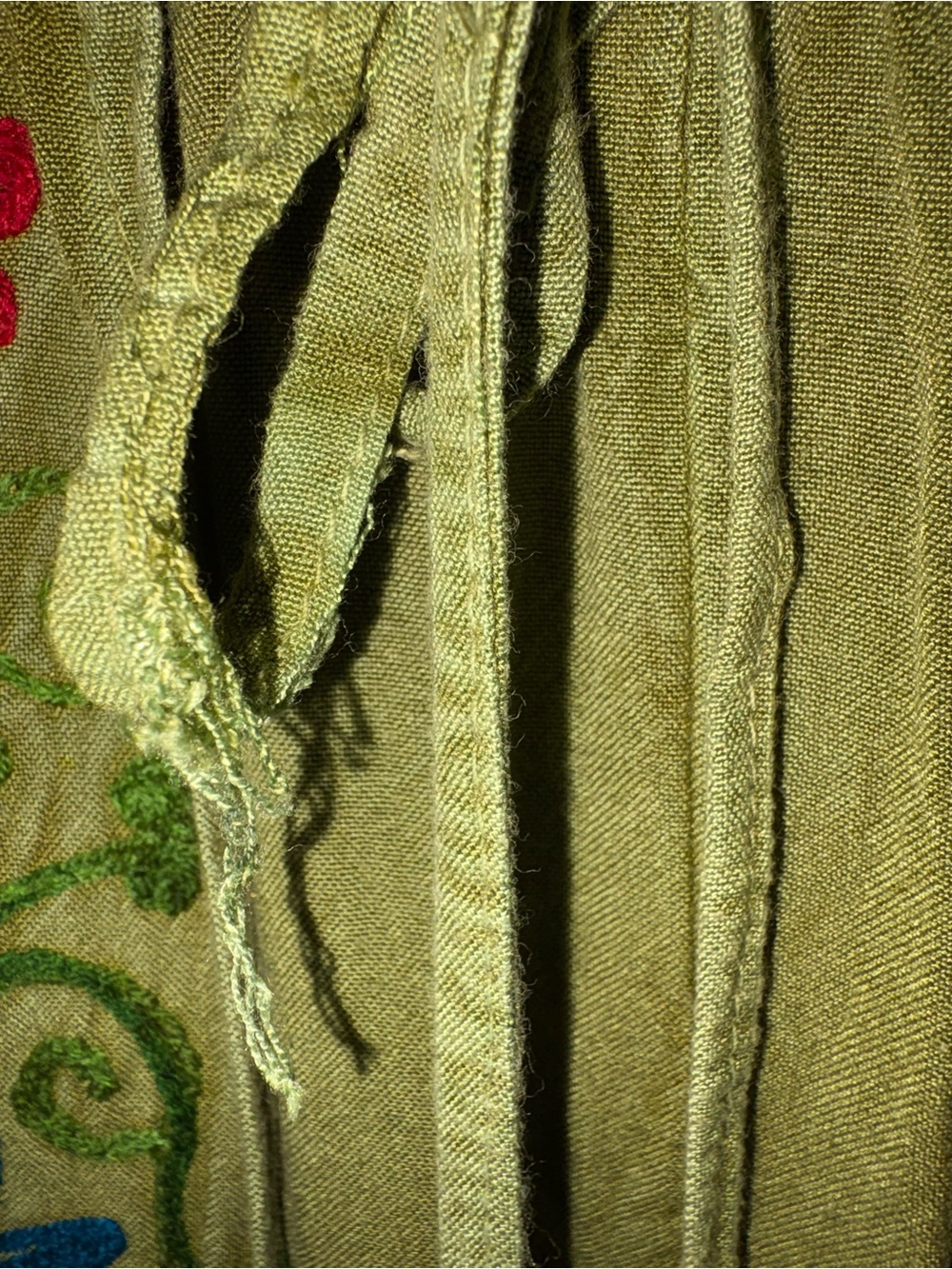 Olive Green Wide-Leg Embroidered Women's Pants - Picture 6 of 11